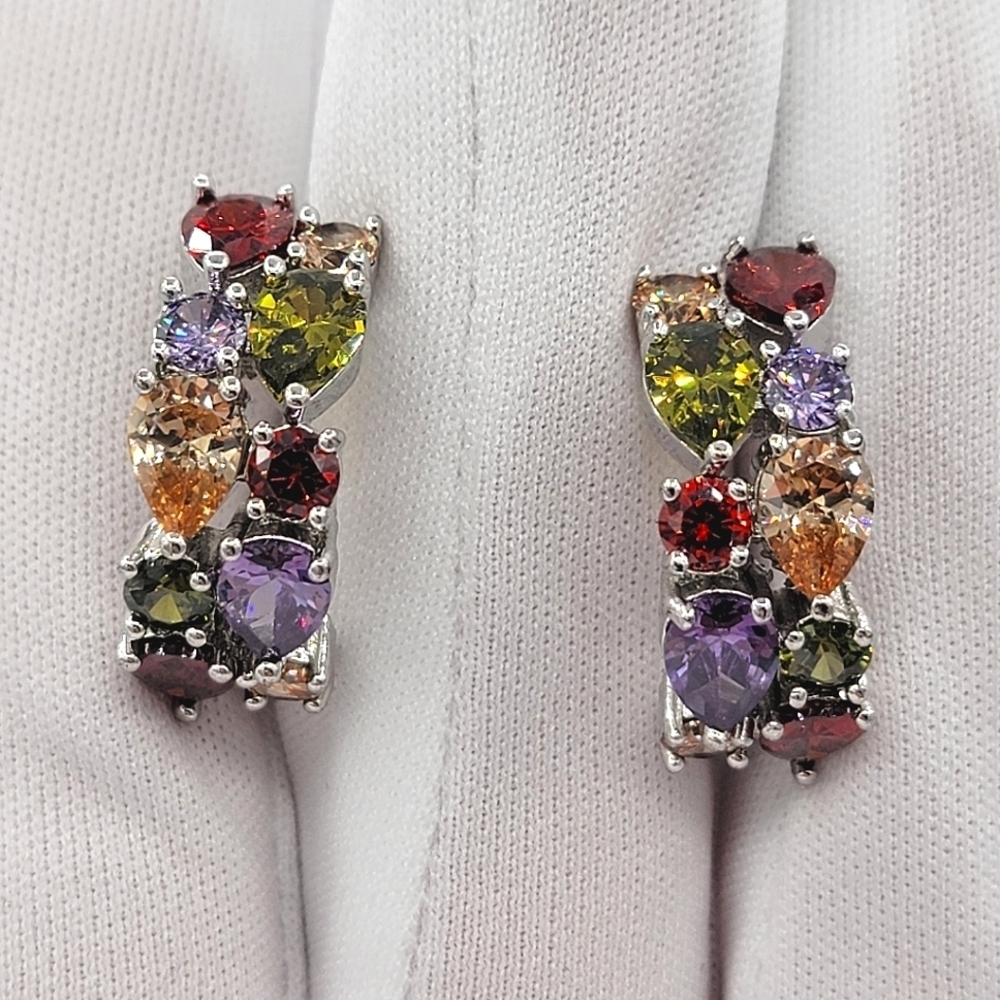 Multicolor Gemstones Hoop Earrings #2258